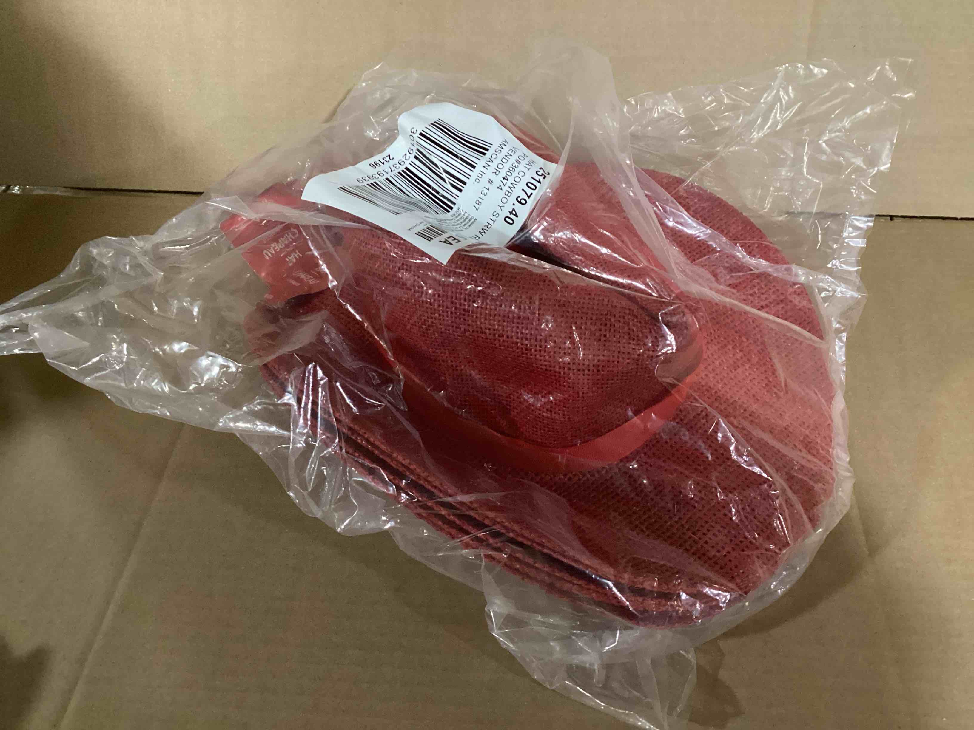 Pack of 6 Bold Red Straw Cowboy Hat - 5" x 15" (1 Pc.) - Eye-Catching & Trendy Headwear - Perfect for Outdoor Events