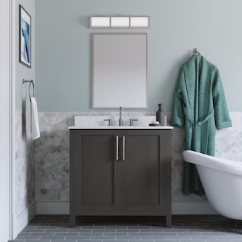 allen + roth Sebastion 36-in Gray Undermount Single Sink Bathroom Vanity with White Carrera Engineered Stone Top