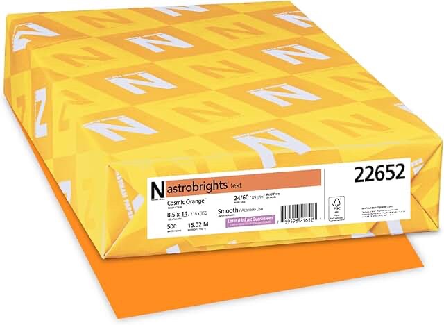 astrobrights color paper  8.5” x 14”  24 lb/89 gsm  cosmic orange  500 sheets (22652)