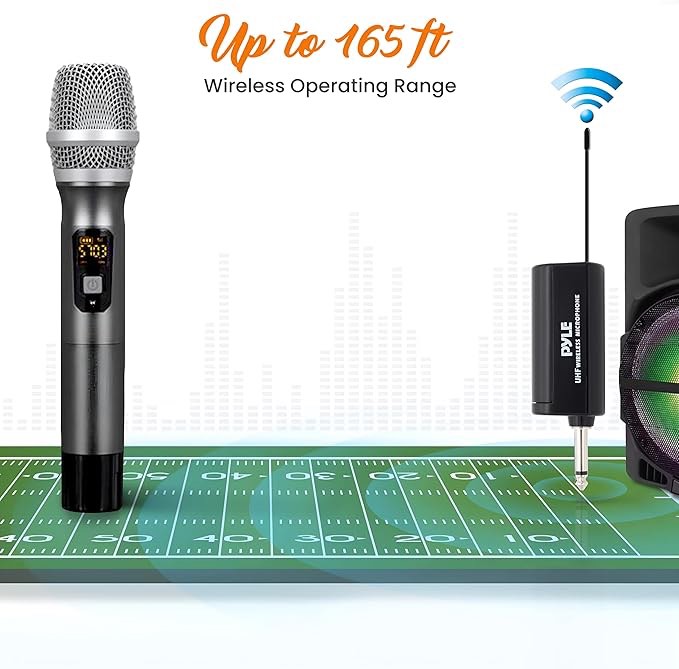 Pyle, UHF Wireless System Kit-Portable Professional Battery Operated Handheld Dynamic Unidirectional Cordless Microphone Transmitter Set w/Adapter Receiver-PA Karaoke DJ Party, USB, Black - PDWMU103