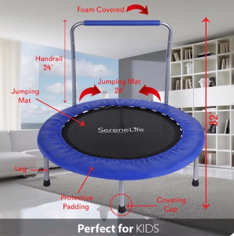 SereneLife SLSPT365 - Jumping Fun Sports Trampoline Kids Size