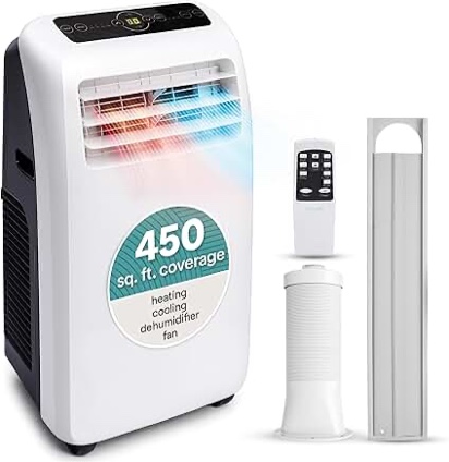 SereneLife Small Air Conditioner Portable 10,000 BTU with Built-in Dehumidifier - Portable AC unit for rooms up to 450 sq ft - Remote Control, Window Mount Exhaust Kit