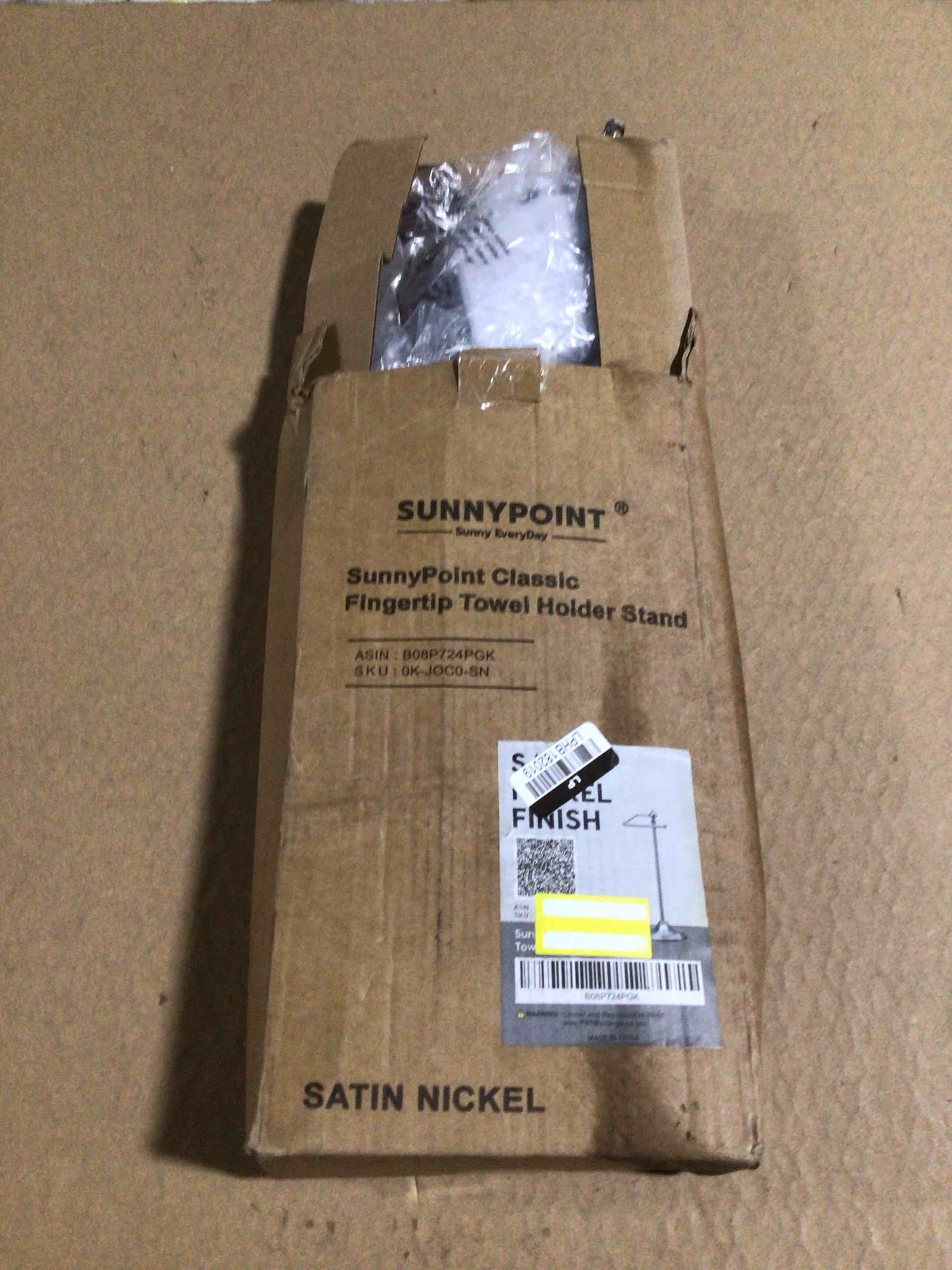 SunnyPoint Heavy Weight Metal Fingertip Towel Holder Stand for Bathroom, Kitchen, Vanity and Countertops; Hanging Bar is 14.2" Height (Satin Nickel, 15.6" x 5.6" x 5.6")-Easy Assembly Required.