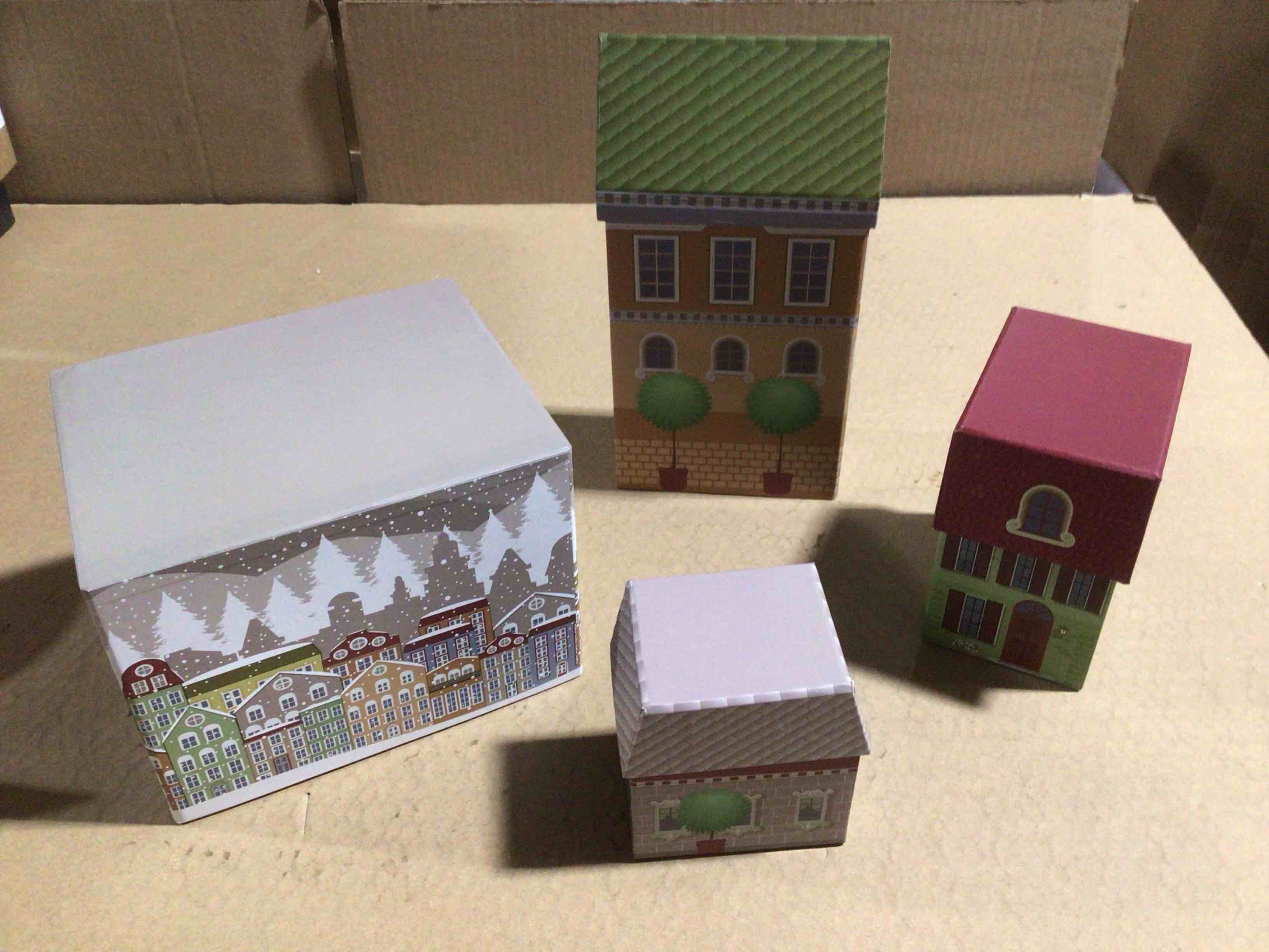 4 Piece Holiday Decor Box Set of Buildings