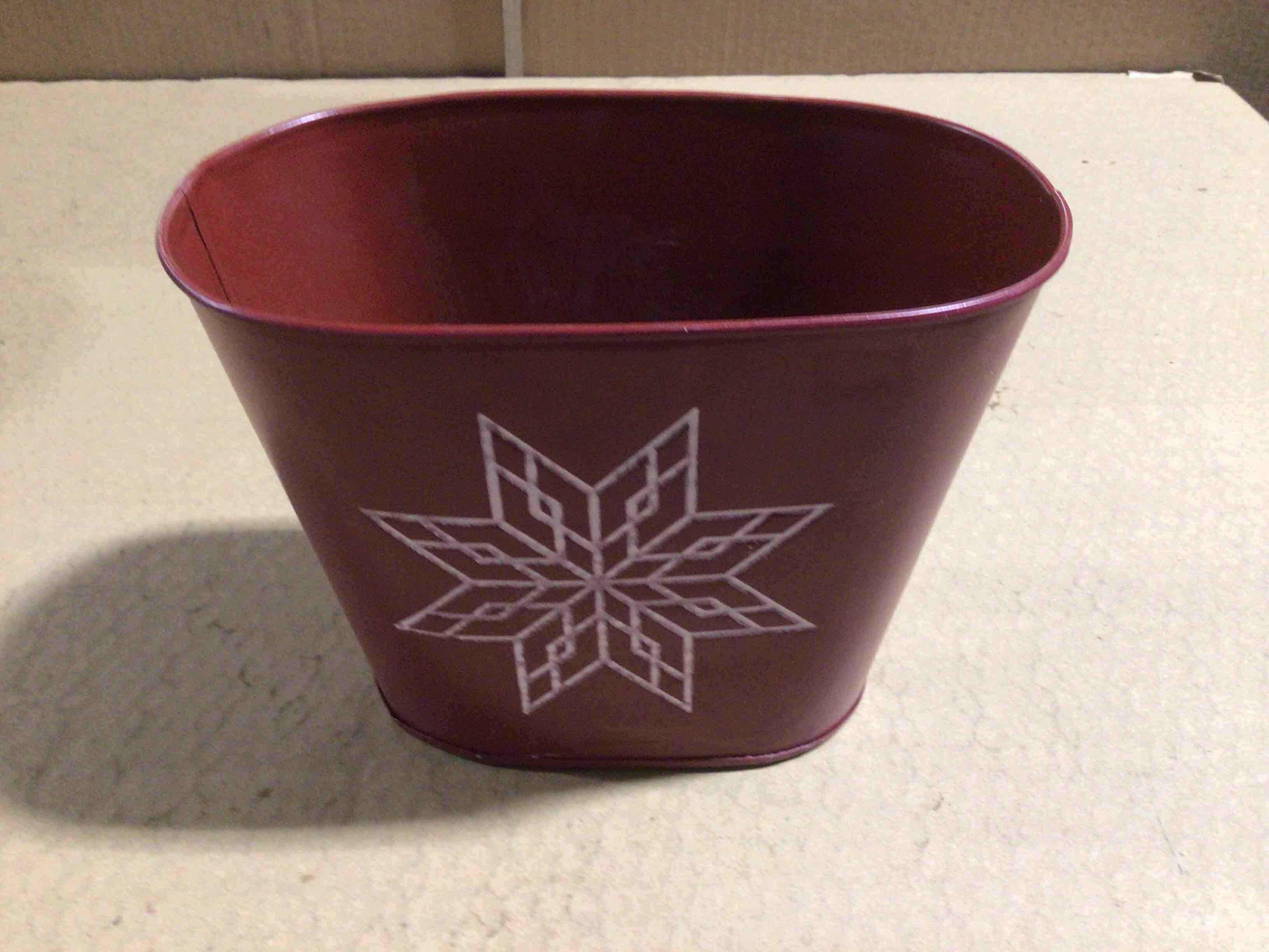 Small Holiday Metal Planter Bucket, 6 Inch Tall 