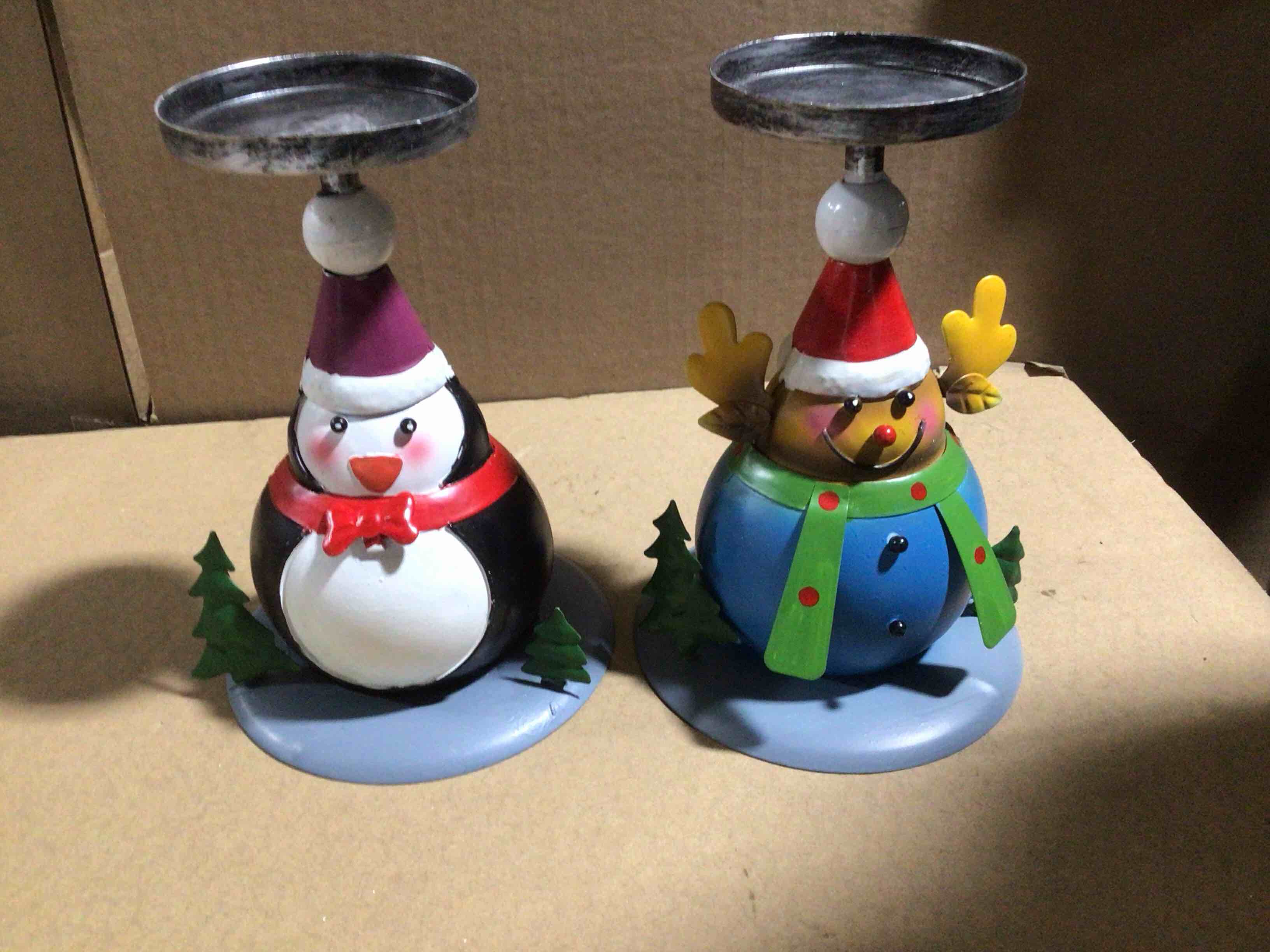 Set of 2 Kringle Express Metal Character Candle Pedestals