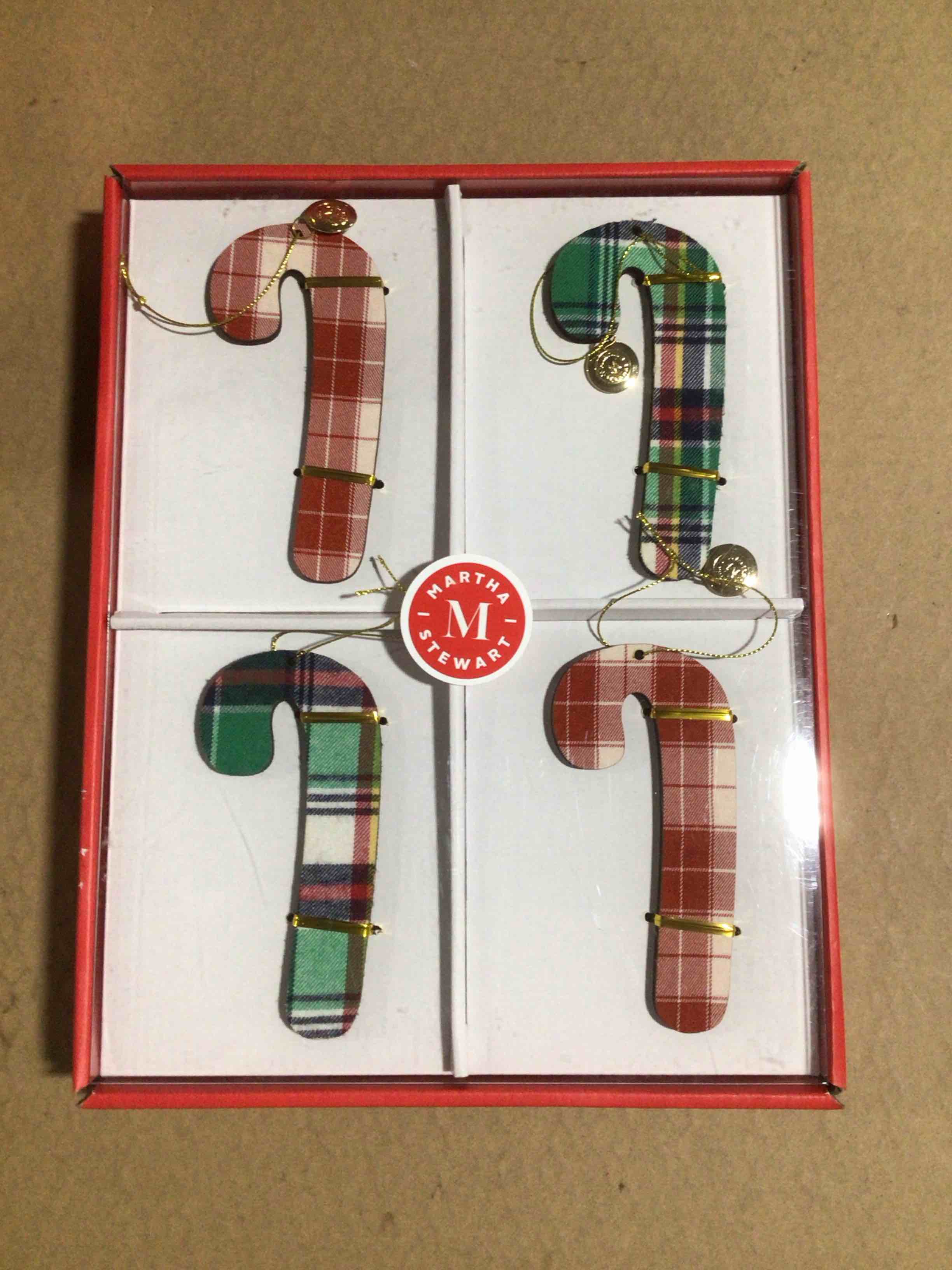 Martha Stewart Holiday Candy Cane Ornament Set, 5"H x 2-1/2"W x 1/4"D, Red/Green, Set Of 4 Ornaments