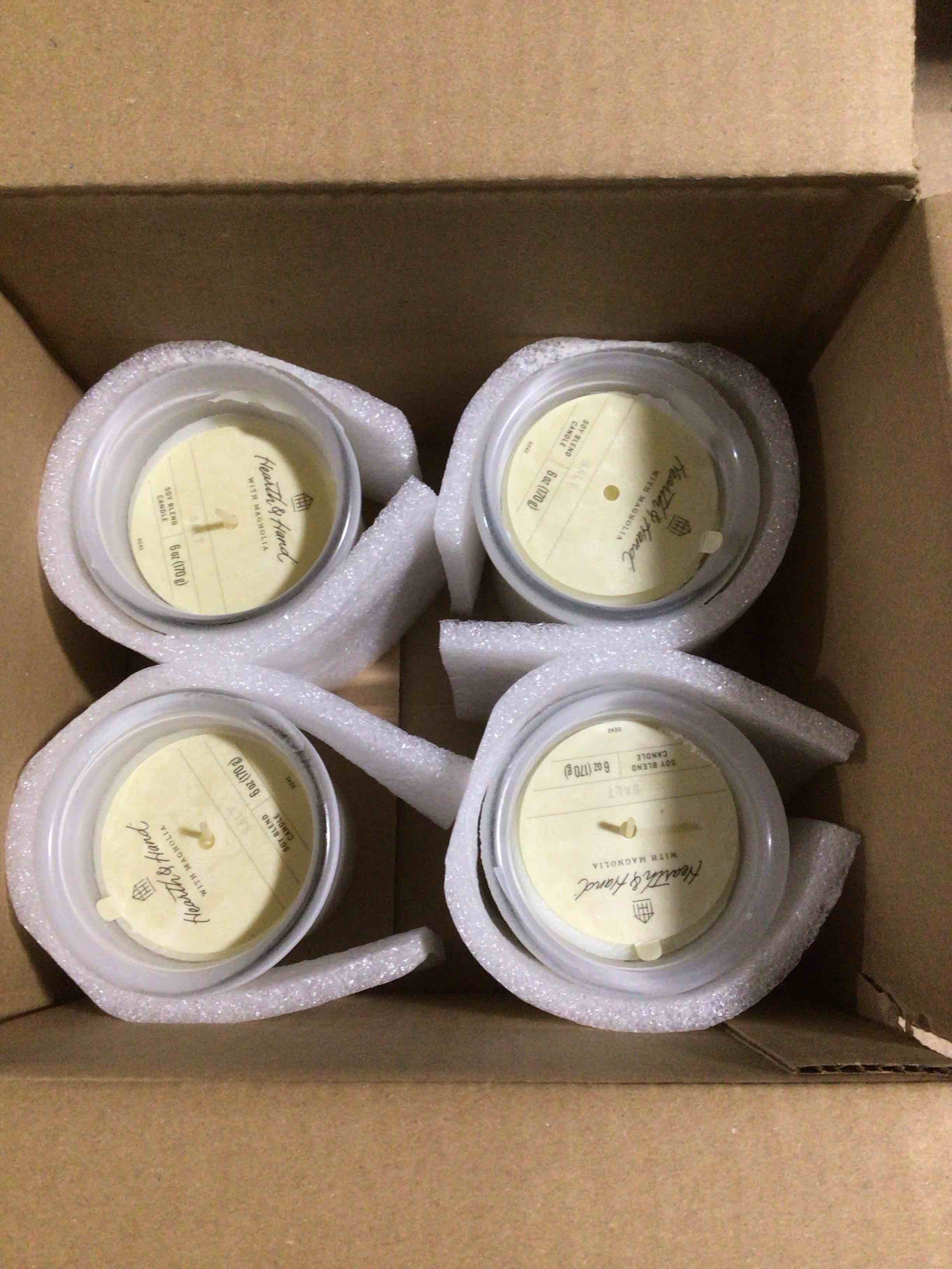 Condition photo showing Good Condition for Case of 4 Colored Glass Salt Jar Candle Gray 6oz - Hearth & Hand™ with Magnolia: Soy Blend, 30hr Burn Time