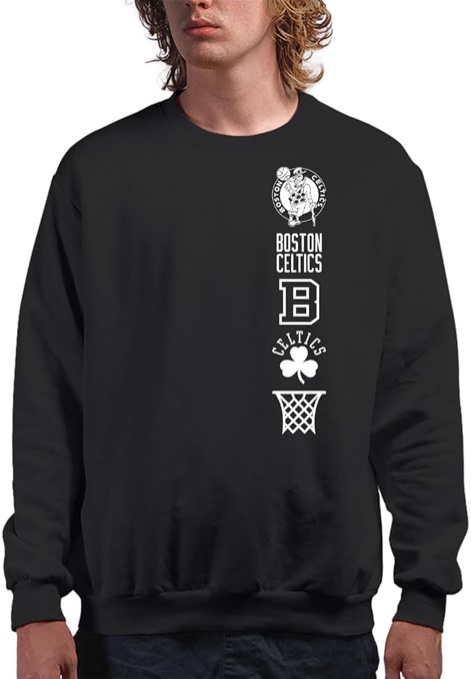 Junk Food NBA - Stacked Logo - Officially Licensed Adult Pullover Fleece Crew Neck for Men and Women Boston Celtics X-Large Black