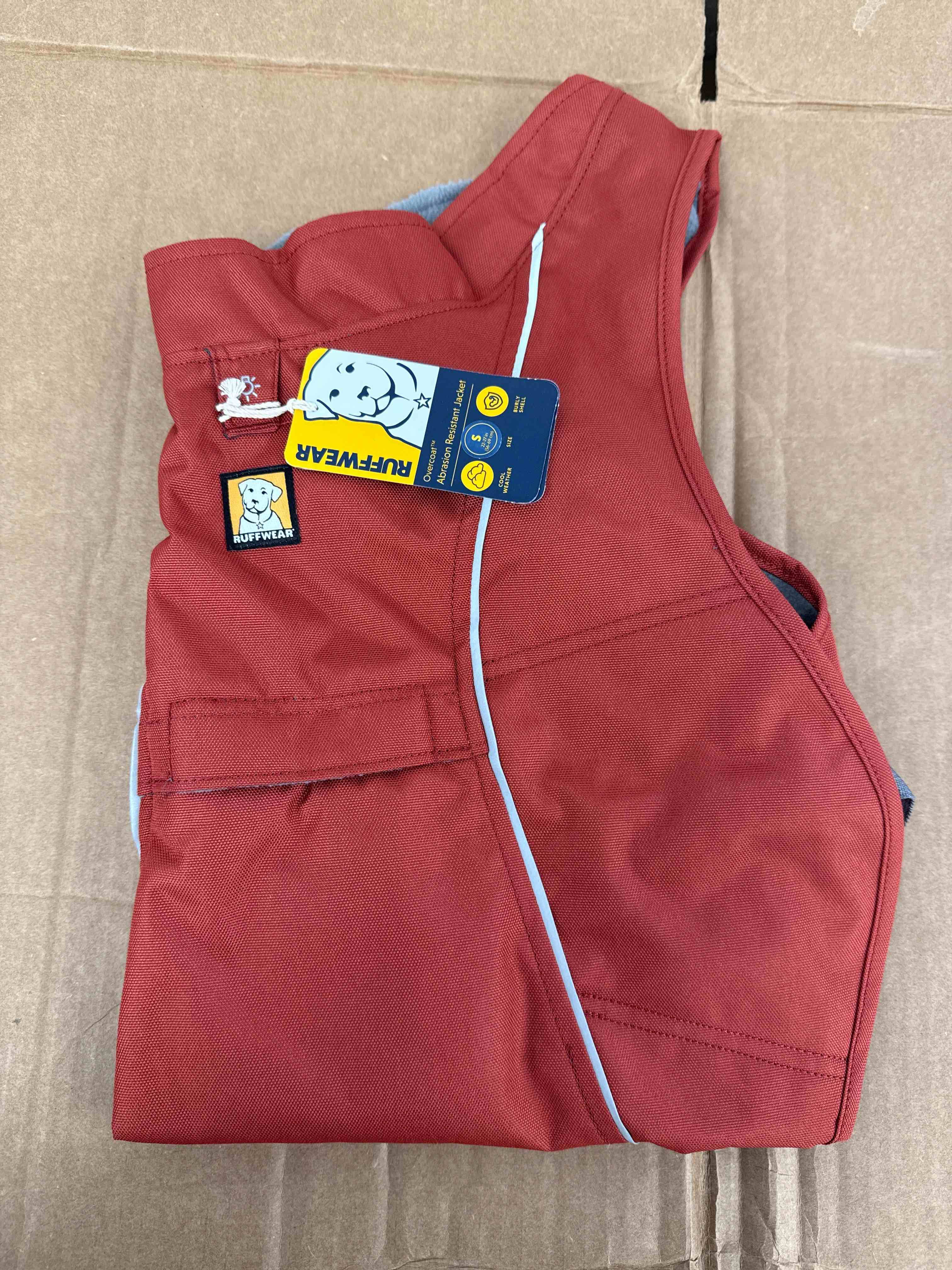 Condition photo showing Good Condition for RUFFWEAR, Overcoat Fleece Lined Water Resistant Cold Weather Jacket for Dogs, Red Clay, Small