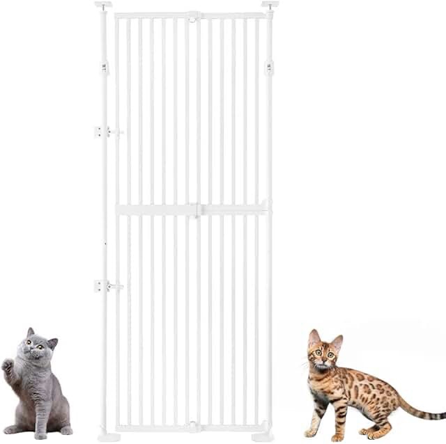 unipaws 75" High Extra Tall Cat Gate, Upgrade 3 Support Pillars-Stable Increase, Auto Closing and No Drilling Cat Dog Proof Safety Gate for Doorway, Stairs, Fit for 35"-38" Wide Opening, White