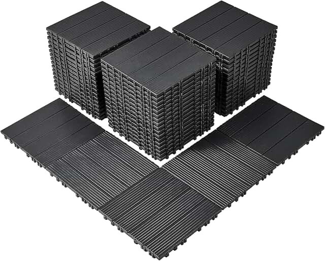 Interlocking Deck Tiles, 54 Pack,12"x12" 54 sq. ft Plastic Waterproof Outdoor Flooring All Weather Use, Patio Floor Decking Covering Tiles for Porch Poolside Balcony Backyard, Dark Grey