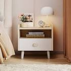 night stand modern bedside table with 2 storage drawer, small side, white 
