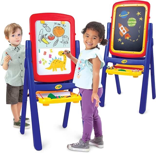 crayola qwikflip 2-sided easel, dry erase board & chalkboard, ideal for arts & crafts, drawing, homeschooling and more. age 3, 4, 5, 6, 7