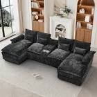 124” u-shaped sectional sofa , black (incomplete 1 box of 4 only)