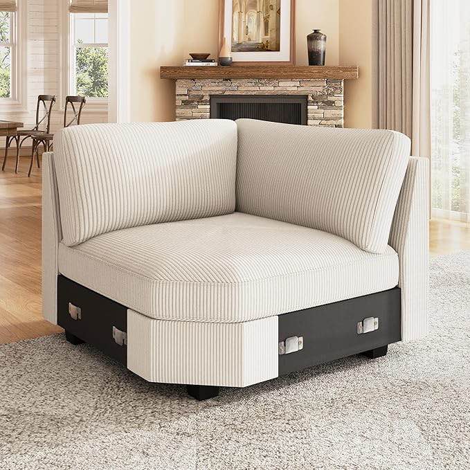 Corner Seat for Sectional Couch, Corner Module for Modular Sectional Sofa, Beige