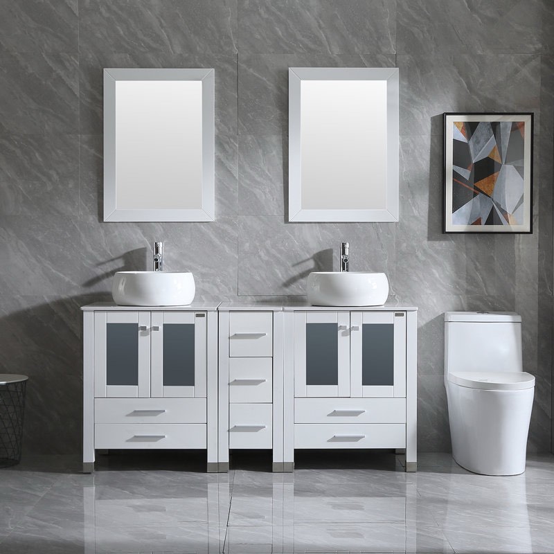 Manni 61.5'' Double Bathroom Vanity Set with Mirror Set of 5((Incomplete 3 boxes))