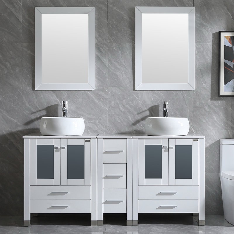 Manni 61.5'' Double Bathroom Vanity Set with Mirror (Set of 5)(Incomplete 1 box)