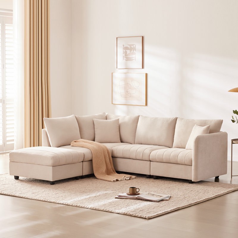 Kyriacos 89" Modular Sectional Sofa with Vertical Stripes & Movable Ottoman(Box 3/3)