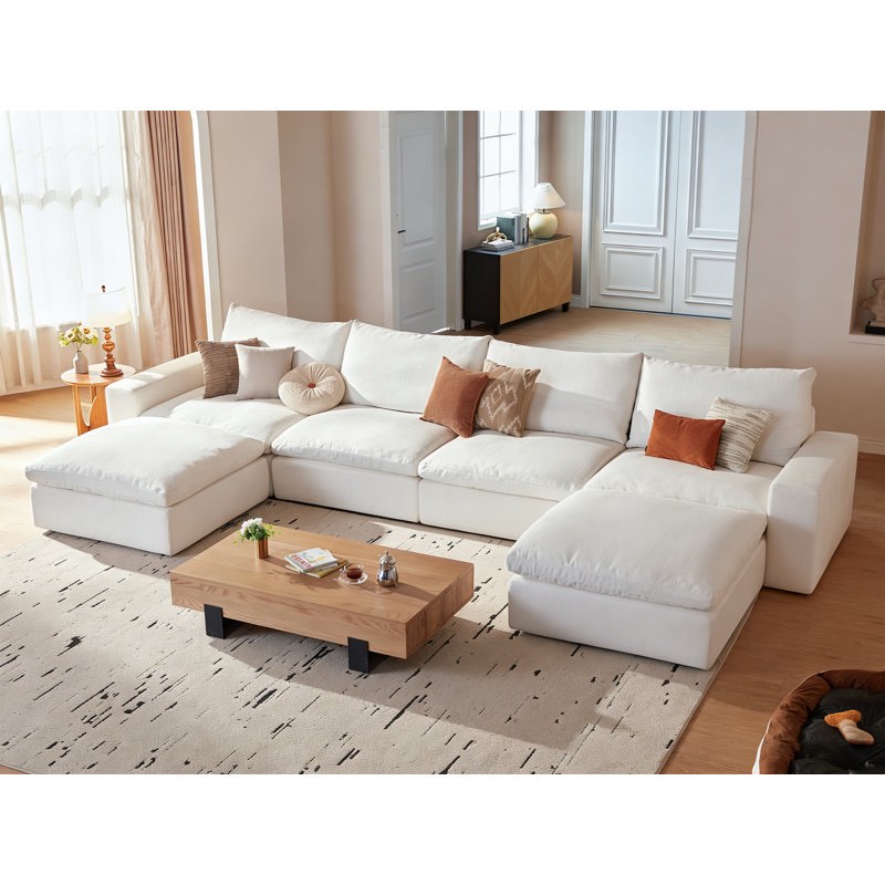 (Incomplete)141.7" Wide Cloud Couch, U-Shaped Comfy Sectional Sofa With 2 Storage Ottomans For Living Room