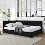 Corner Bed With Grid Design, Modern Space-Saving Daybed Full Black (Incomplete)