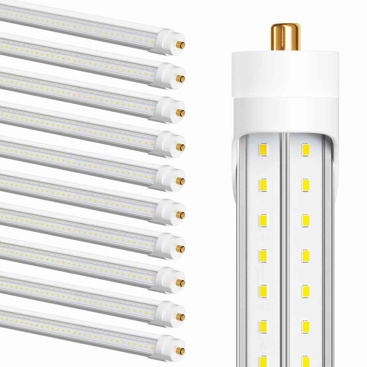 ELEKICO 75W 8ft LED Bulbs, 9500lm, 5000K V-Shaped Clear T8 Tube Lights, Pack of 10, White