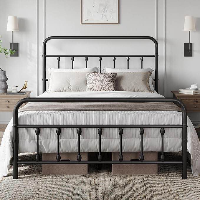 Yaheetech Classic Metal Platform Bed Frame Mattress Foundation with Victorian Style Iron-Art Headboard/Footboard/Under Bed Storage/No Box Spring Needed/Full Size Bronze