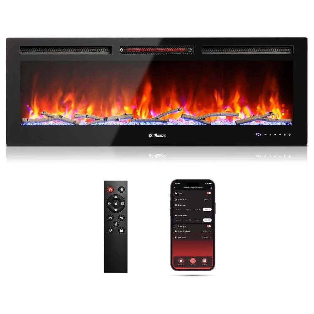 Garvee 50 Inch Recessed and Wall Mounted Electric Fireplace Insert, 1500W