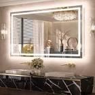 TETOTE 60 x 36 Bathroom LED Mirror Brushed Gunmetal Gray Frame Frontlit & Backlit Vanity Mirror Anti-Fog Stepless Dimmable 3 Colors White/Warm/Natural Wall- Mounted