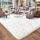 Soft Plush White Shag Area Rug, Modern Cozy Carpet for Living room