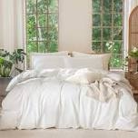 MooMee Duvet Cover Set 100% Washed Cotton Linen Like Textured ,white