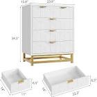 garvee qqlaz white 5 Drawer Dresser, With Gold Metal Handles 