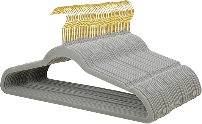 ManGotree Velvet Coat Hangers with 360° Swivel Gold Hook, Non-Slip Felt Suit Hangers, Slim Space Saving Clothes Hanger for Jacket, Sweater, Shirt, Dress, Pants (48 Pack, Grey)