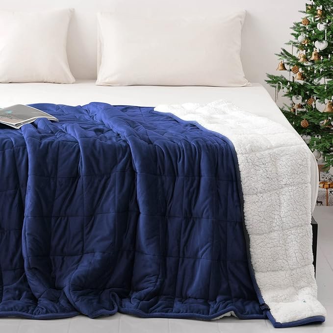 syrinx weighted blanket 20 lbs queen size for adults (60"x80", navy blue) with soft sherpa & minky fabric soft touch