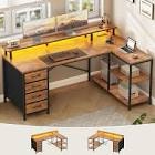 l shaped desk with 4 drawers and storage shelves, l shaped gaming, turmeric 