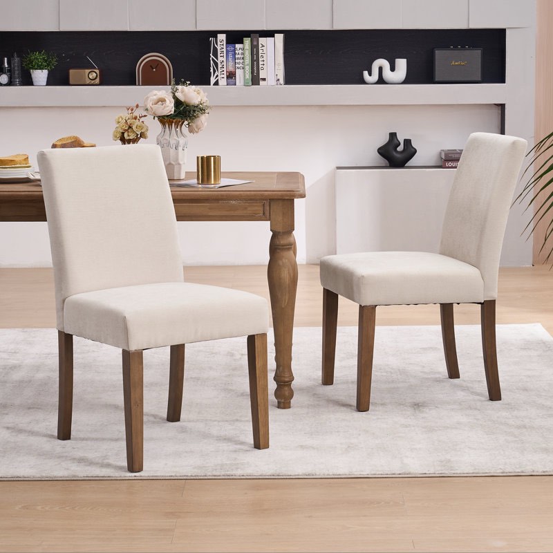 Fabric Upholstered Dining Chairs High Back Parsons Kitchen Chairs With Solid Wood Feet (Set of 2)