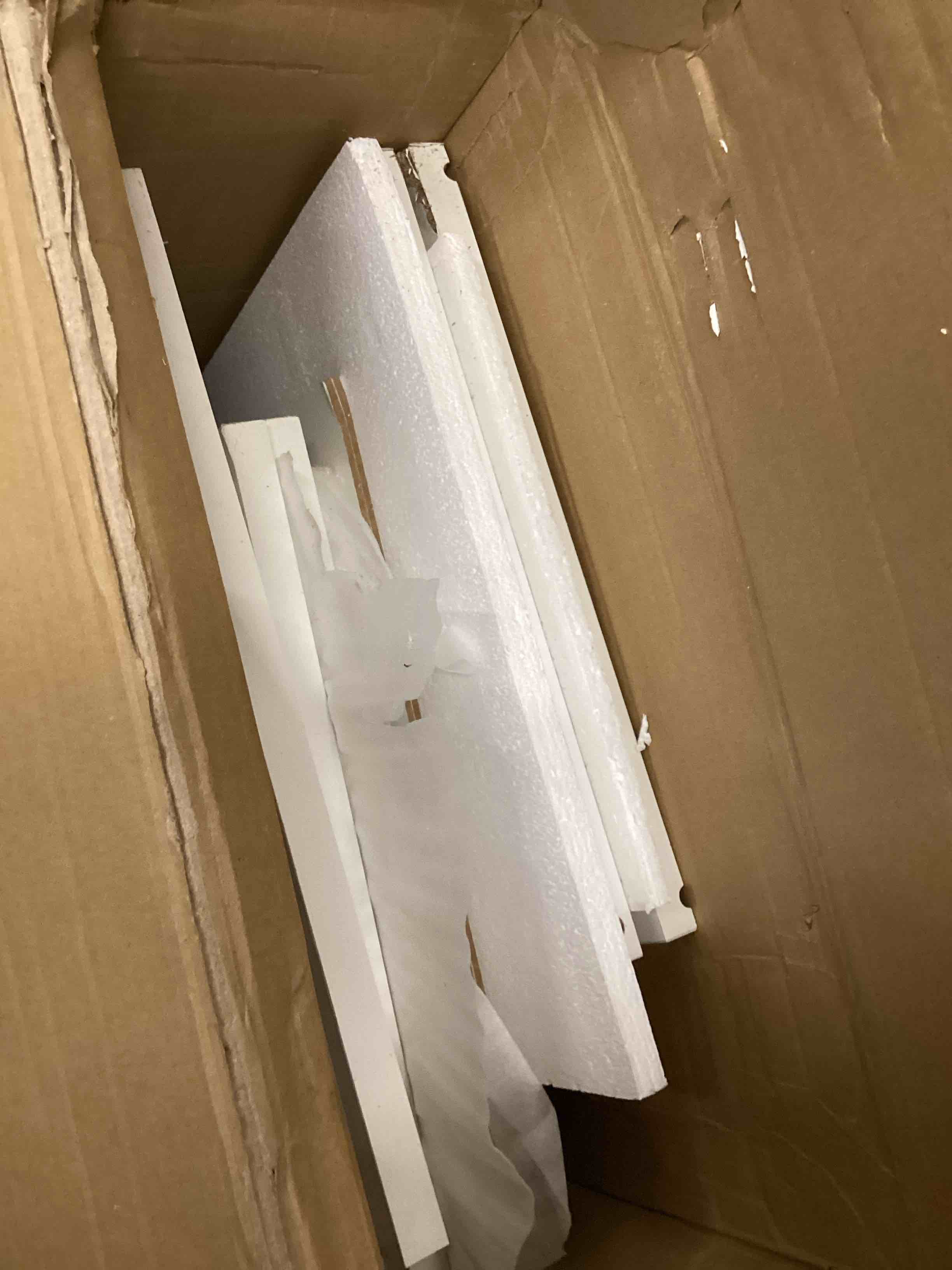 Condition photo showing As Is for Wall-Mounted Bathroom Cabinet with Glass Door & Adjustable Shelves, Floating Storage for Kitchen & Laundry, White