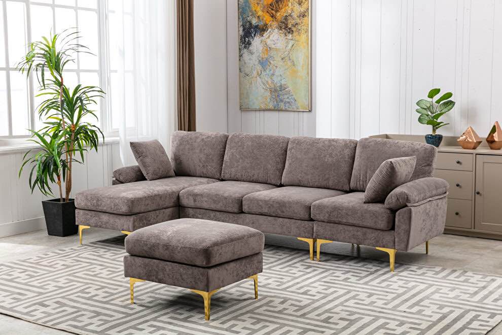 helen gray fabric accent sectional sofa with ottoman grey (pickup 2 boxes ) (incomplete only box 1 &2) 