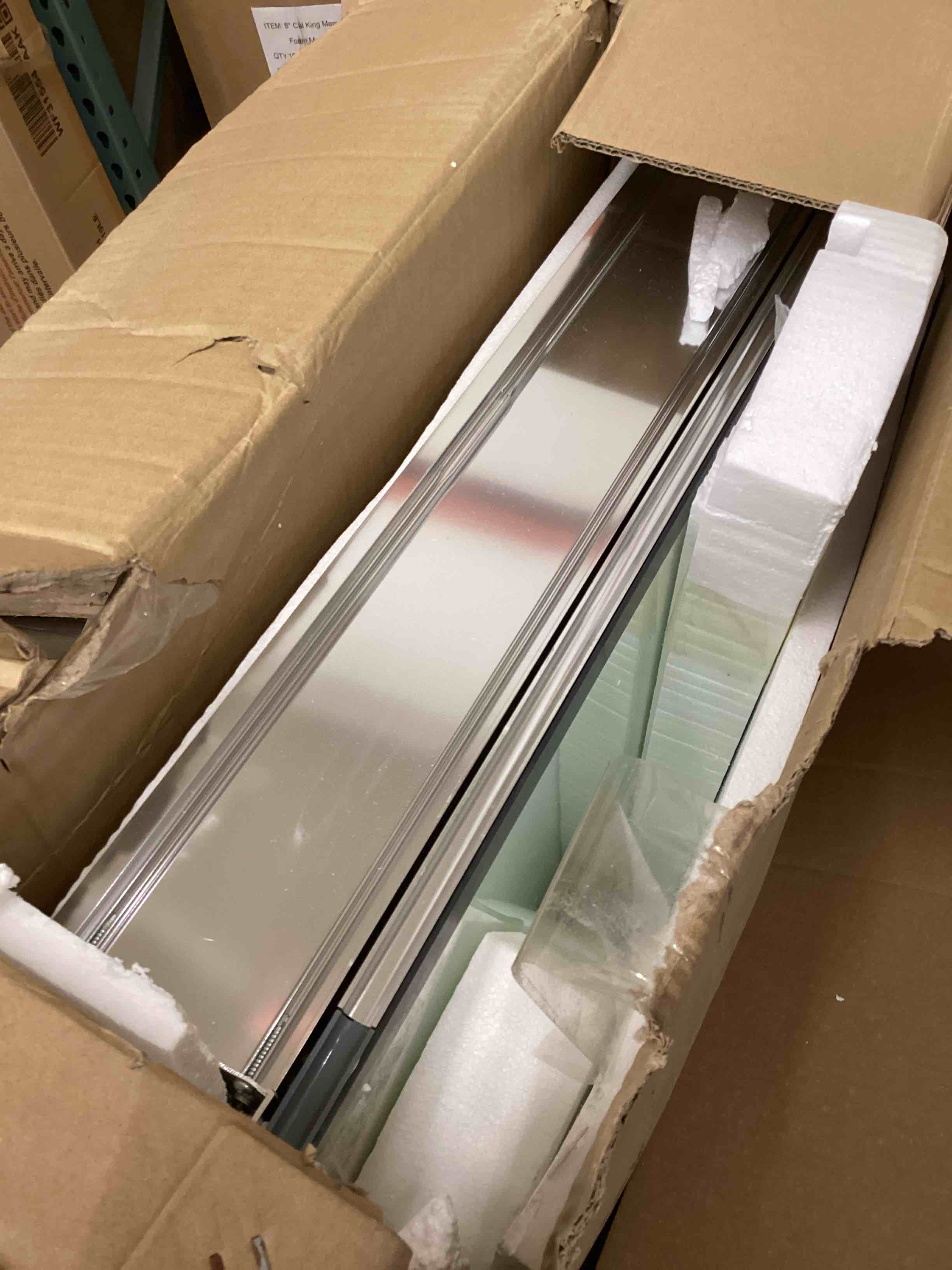 Condition photo showing As Is for taholi 5 in. W x 30 in. H Rectangular Large Aluminium Framed Wall Bathroom Vanity Mirror in Silver with Storage