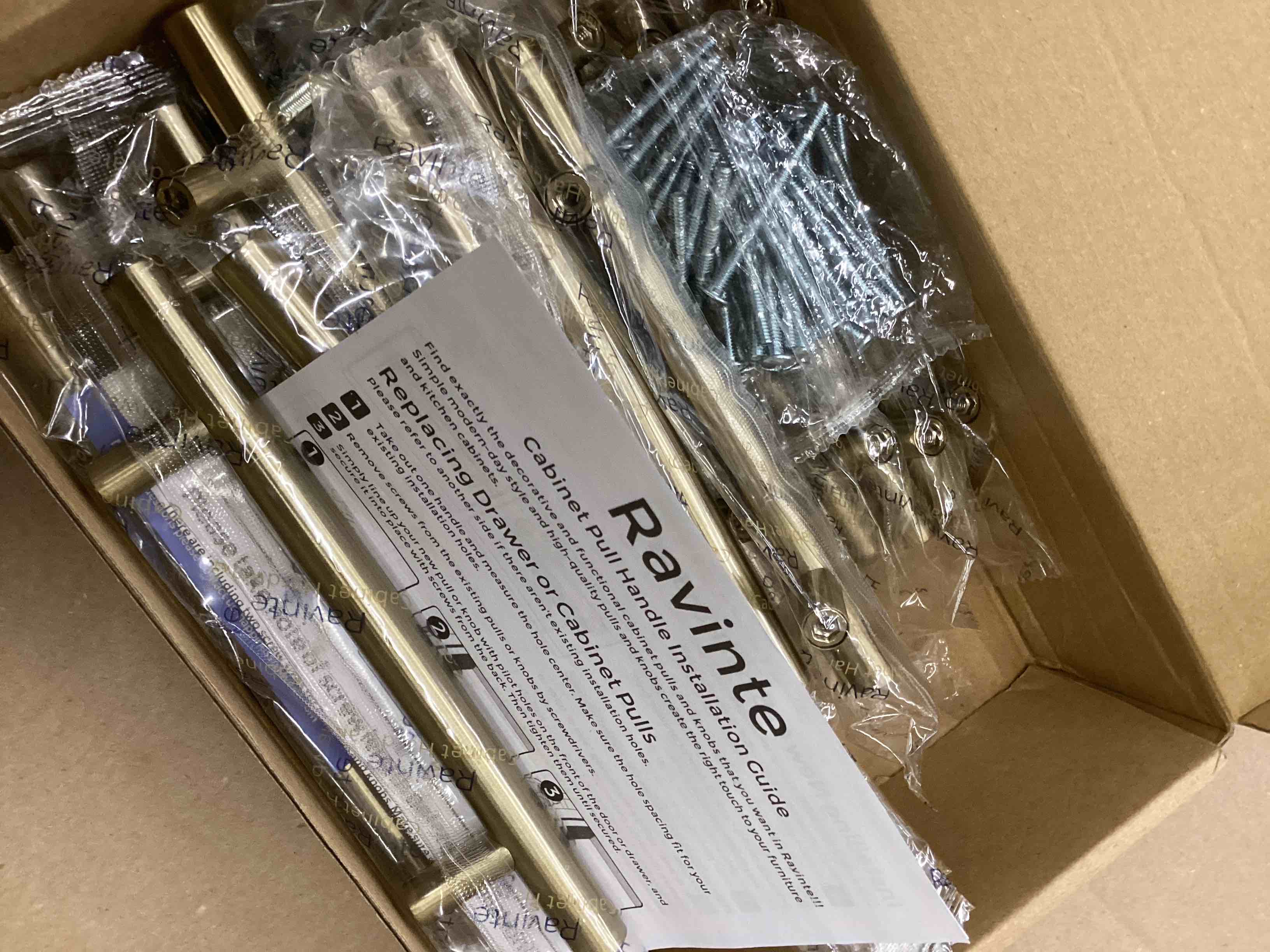 Condition photo showing Good Condition for Ravinte 20 Pack Kitchen Cabinet Handles Champagne Bronze 4 Inch Hole Center Stainless Steel Pulls for Dresser Drawer Cupboard Handles with Screwdriver, 6-3/8 Inch Length 20 4 Inch Hole Center (incomplete) 