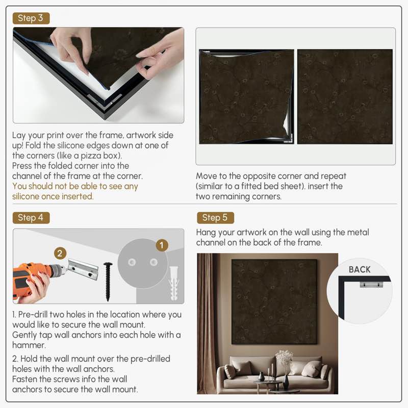 Extra Large Wall Art Fabric Print - Dark Floral Branches on Brown Artwork Decor for Living Room or Bedroom - "Frame Assembly Required (Unfinished Frame)" By SIGNLEADER (incomplete only framed) 