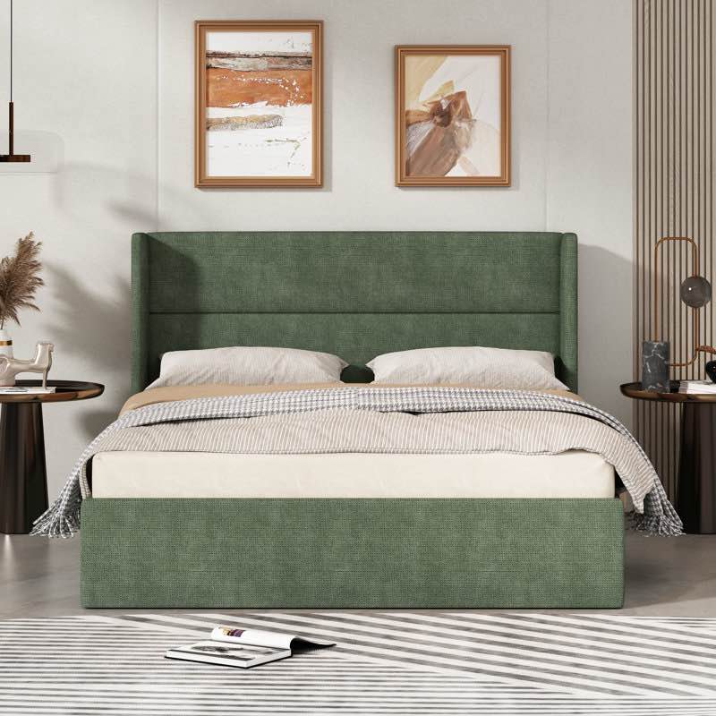 gaillarde hydraulic lift up storage upholstered platform bed full hunter green 