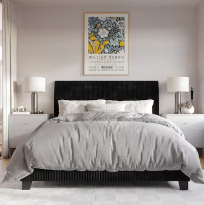 ChaletPosh Queen Black Wood Upholstered Bed