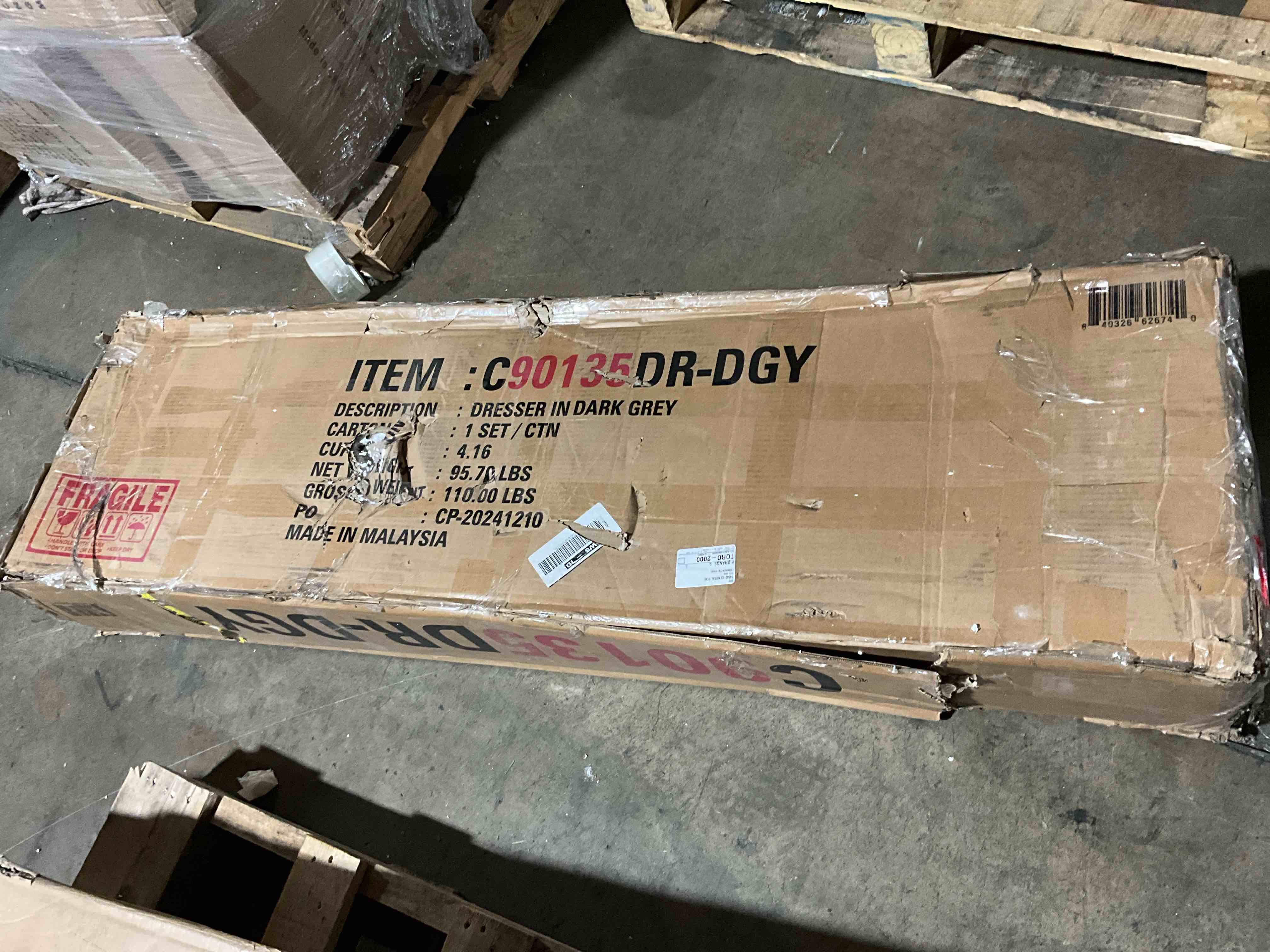 Condition photo showing Good Condition for Contemporary 6-Drawer Wooden Dresser with Tapered Legs, Dark Grey