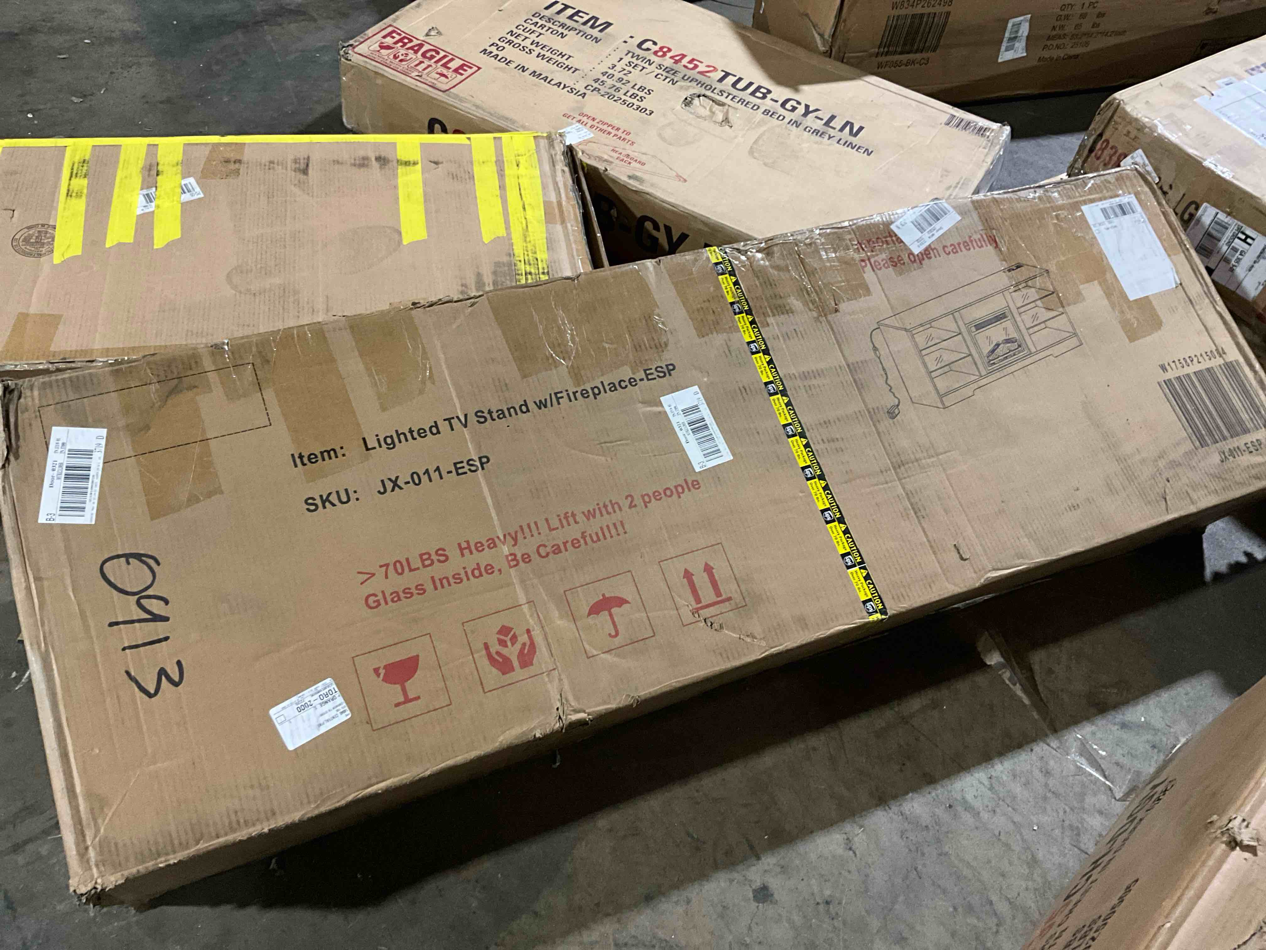 Condition photo showing Good Condition for TV Stand with Electric Fireplace, Espresso, 58" x 24.61" x 15.35", 88 Pounds, Modern, Assembly Required, Rectangular, Includes User Manual