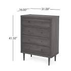 Contemporary 4-Drawer Wooden Chest with Tapered Legs, Dark Grey