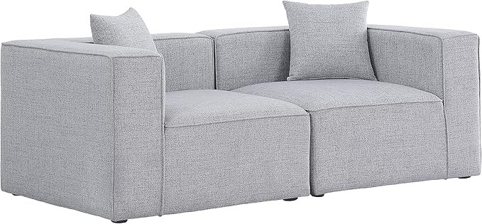 (incomplete, box 3 of 3) Meridian Furniture 630Grey-S72B Cube Collection Modern | Contemporary Linen Textured Fabric Upholstered Modular Sofa, Grey,