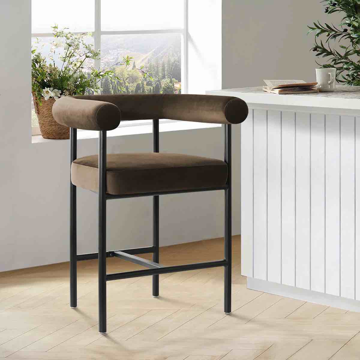 New York 24" Velvet Counter Stool with Arms 