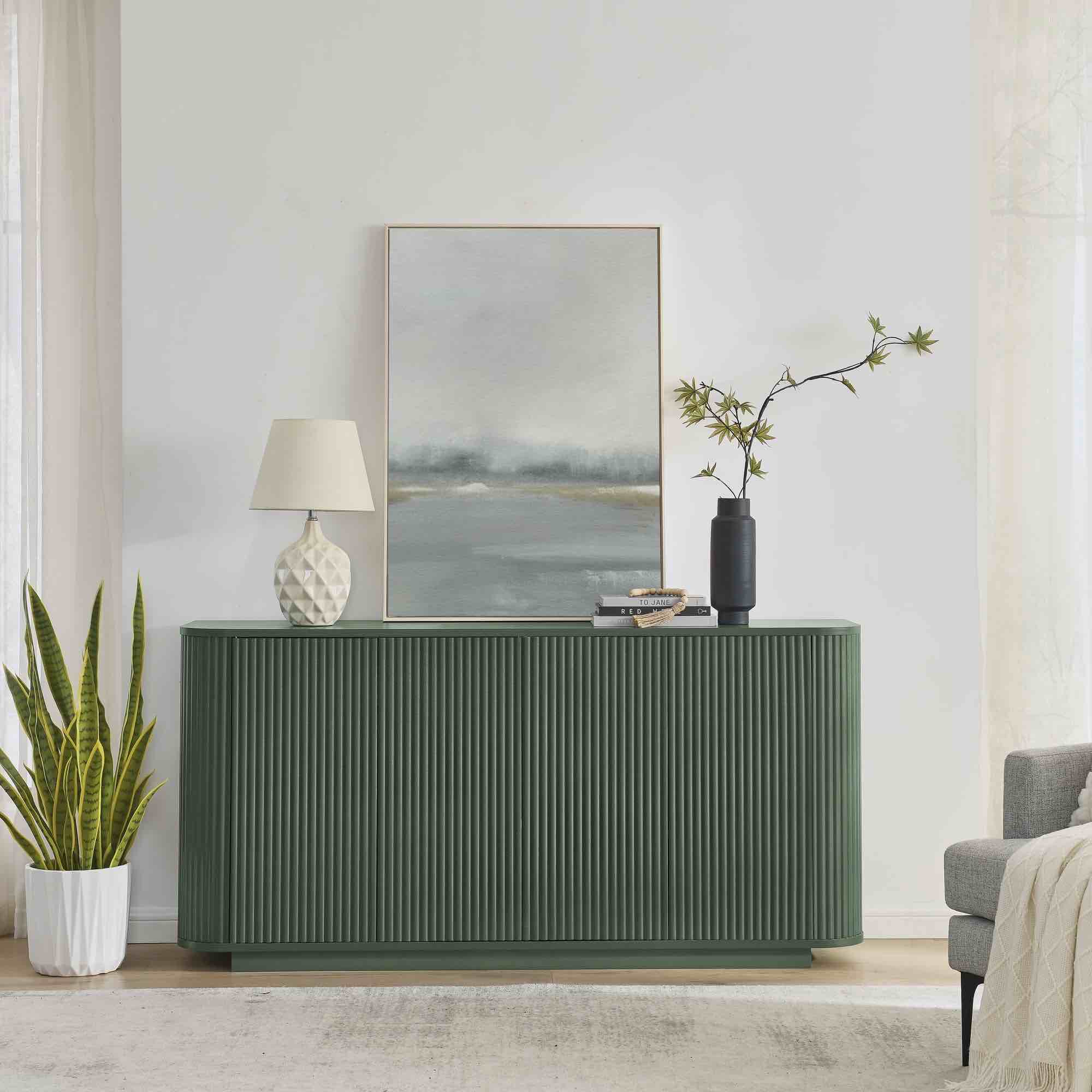 all Hero image 0 of 64" Modern Fluted Sideboard Buffet Cabinet - Green Storage Credenza with Adjustable Shelves for Living Room, Kitchen & Dining Room ,31.5" H, 0 of 9      LKTART 64" Modern Fluted Sideboard Buffet Cabinet - Green Storage Credenza with Adjustable Shelves for Living Room, Kitchen & Dining Room ,31.5" H