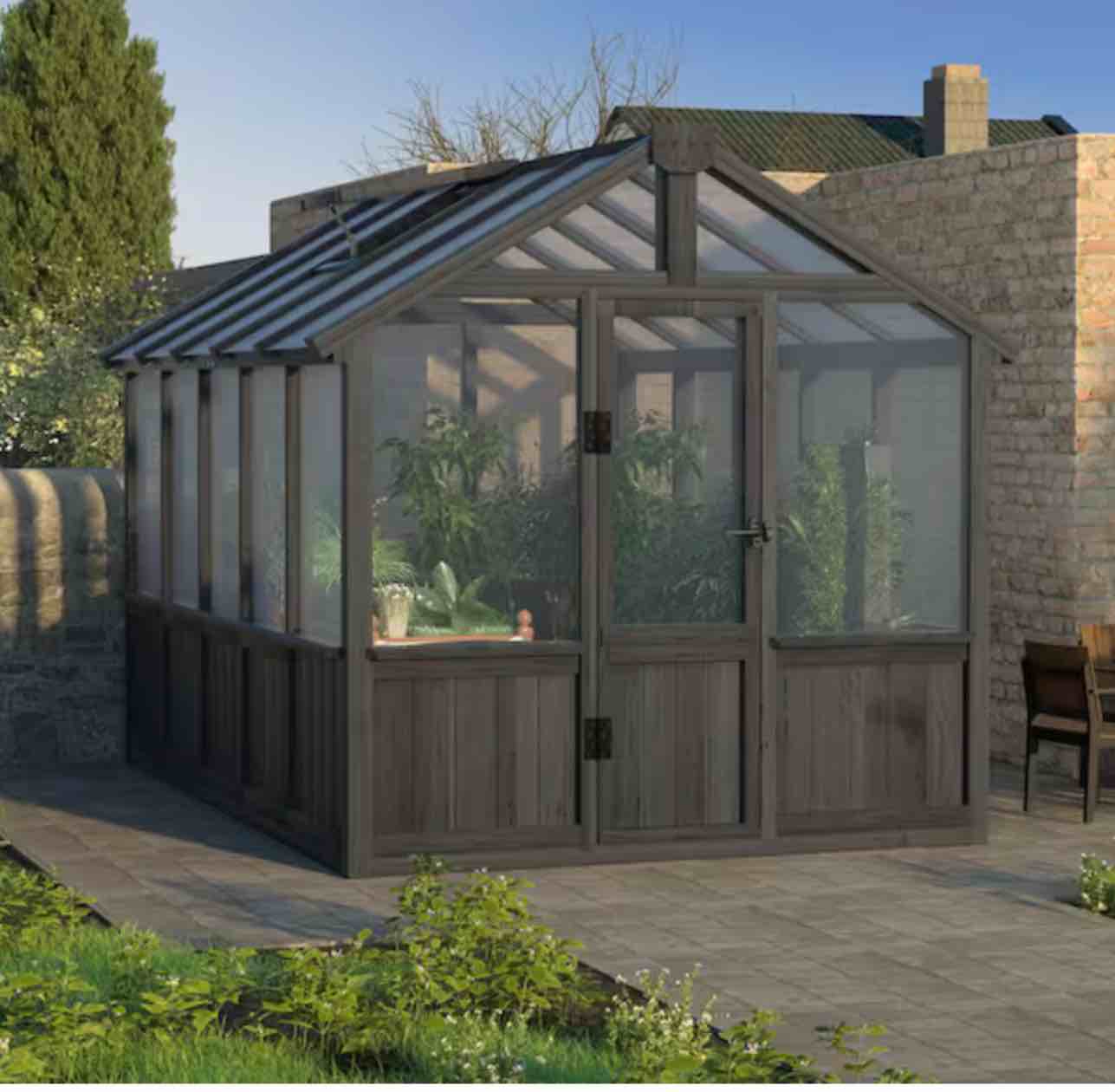 (Incomplete,box 3 of 5) VEIKOUS 6.63 ft. x 11.95 ft. Cedar Wood Black Garden Plant Greenhouse with Multi-Layer Polycarbonate Panels and Adjustable Roof